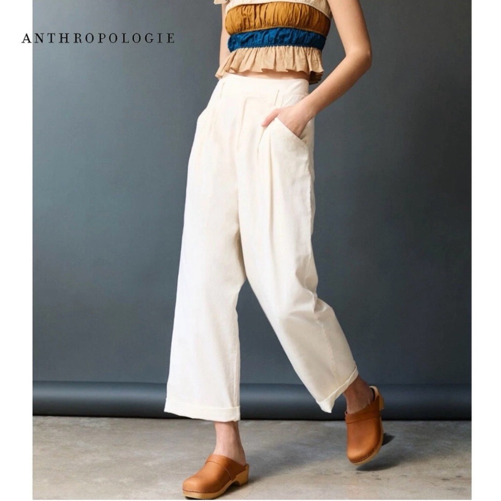 Maeve Aston Pleated Straight Linen Pants size 4 Off-White EUC